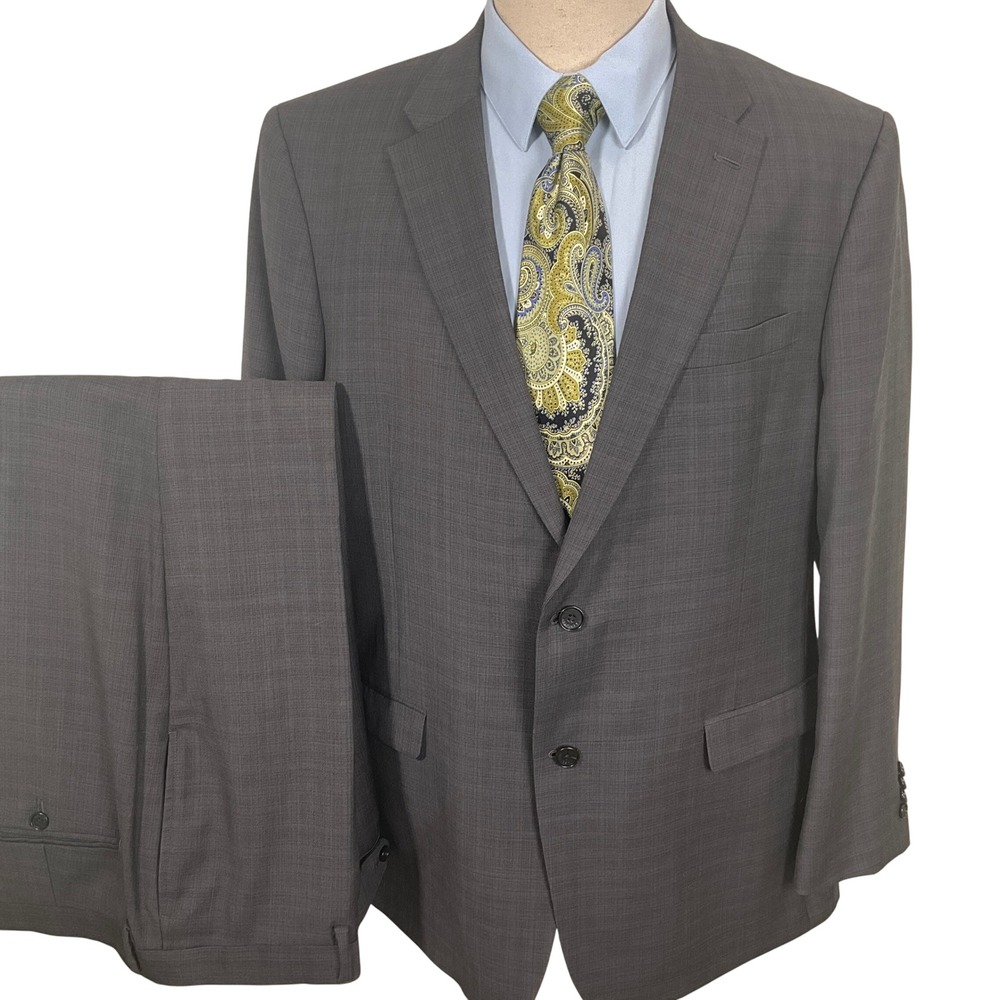 Tommy Hilfiger Suit Mens 46L 41W 31.5L Charcoal Gray Plaid Classic Neutral‎ Wool